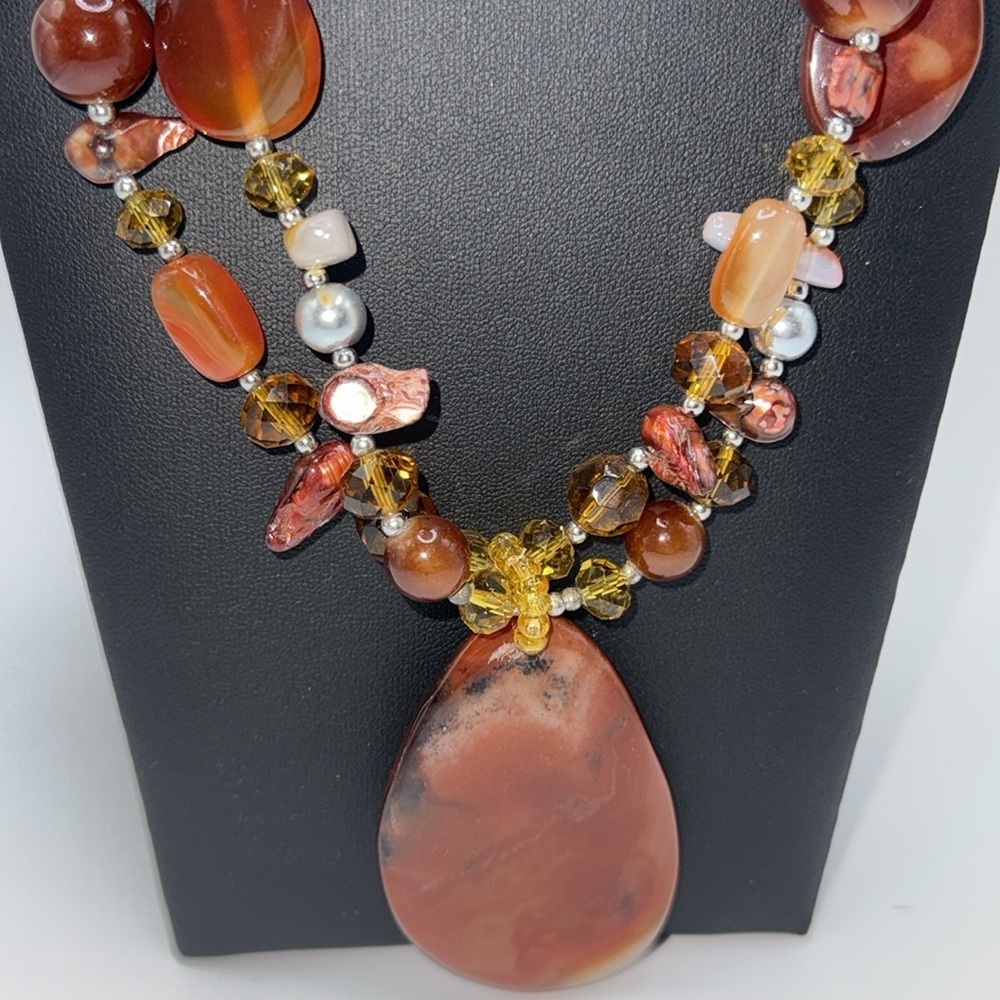Chunky amber colored multi strand beaded statement necklace boho western - Picture 2 of 14